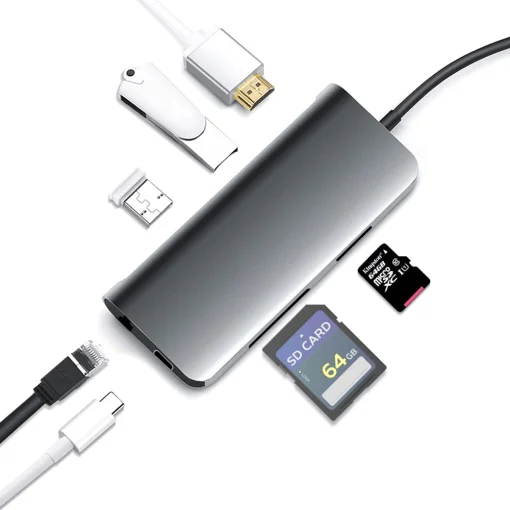 Сетевой адаптер USB-C ProLogix (PR-WUC-105B) 7 in 1 USB3.1 Type C to HDMI+2*USB3.0+PD+Lan+TF+SD